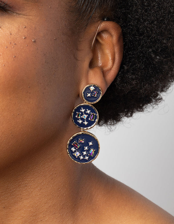 Gold Mixed Navy Stone Drop Earrings