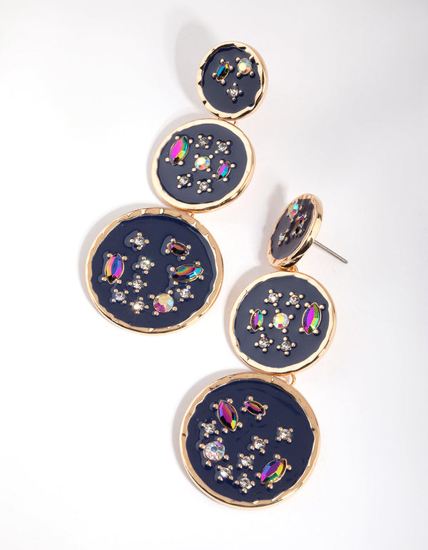 Gold Mixed Navy Stone Drop Earrings