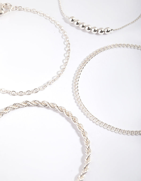 Silver Geometric Bracelet and Anklet Pack