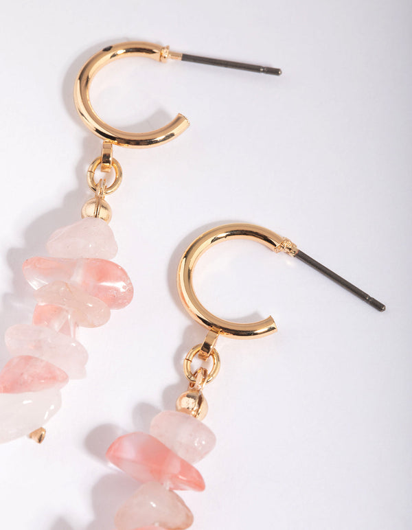 Gold and Pink Semi-Precious Drop Earrings