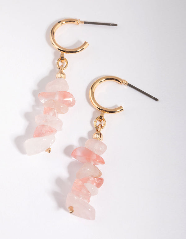 Gold and Pink Semi-Precious Drop Earrings