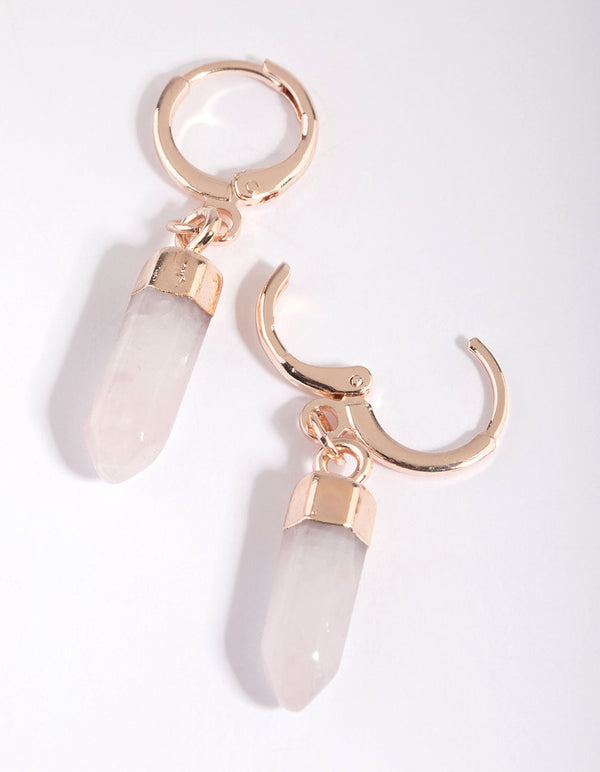 Rose Quartz Shard Huggie Hoop Earrings