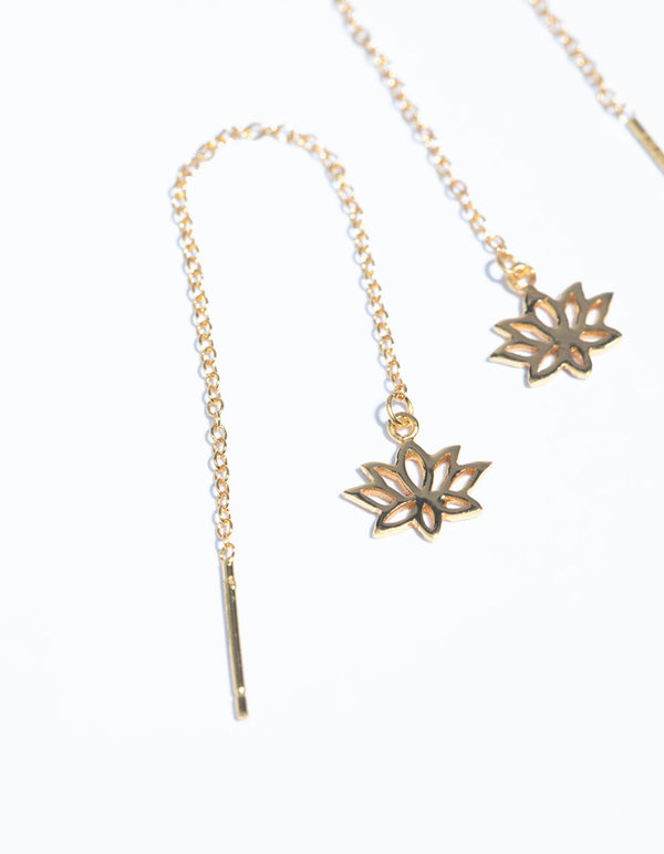 Gold Plated Sterling Silver Lotus Flower Drop Earrings