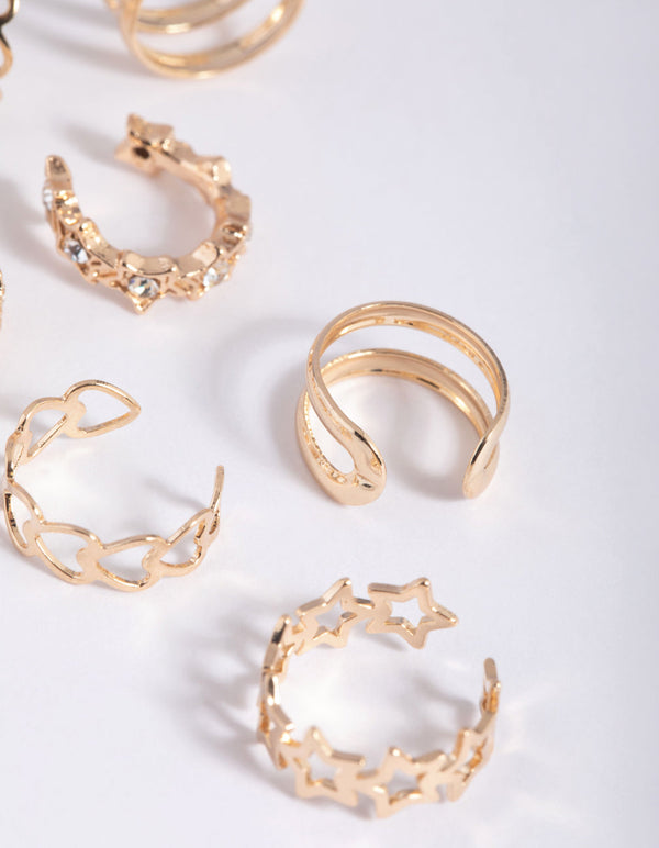Gold Star and Heart Ear Cuff Earring Pack