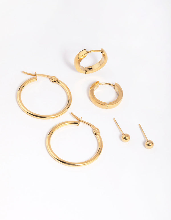 Gold Plated Surgical Steel Ball Stud Earring Pack