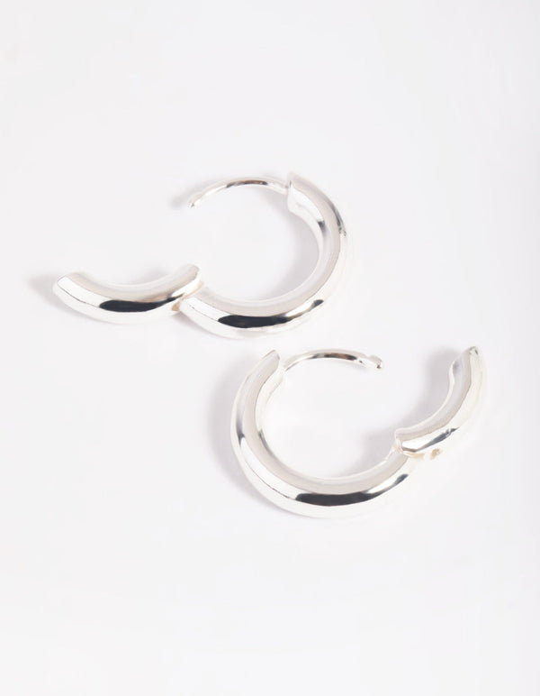 Silver Plated Chunky Huggie Hoop Earrings