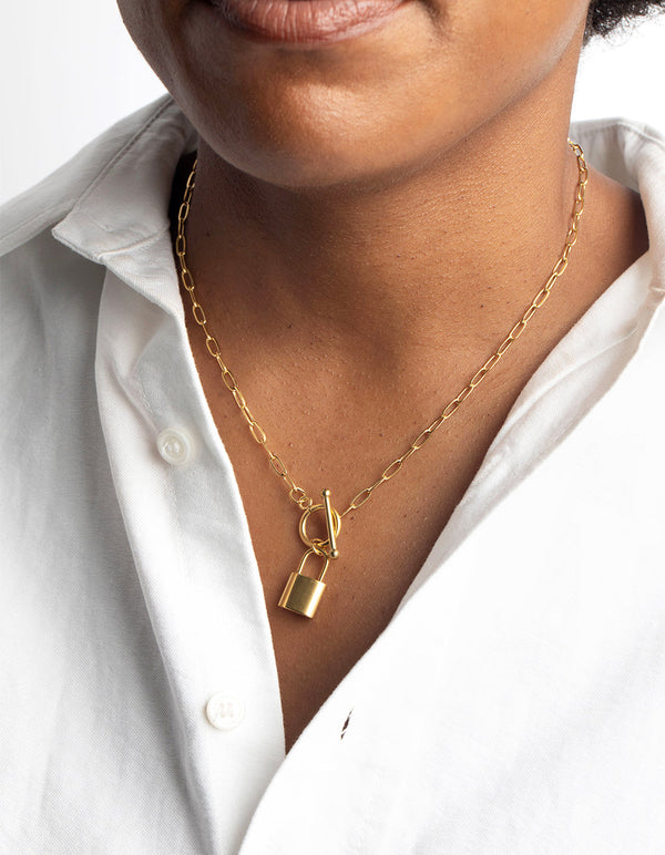 Gold Plated Surgical Steel Padlock Fob Necklace