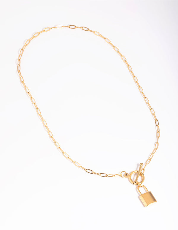 Gold Plated Surgical Steel Padlock Fob Necklace