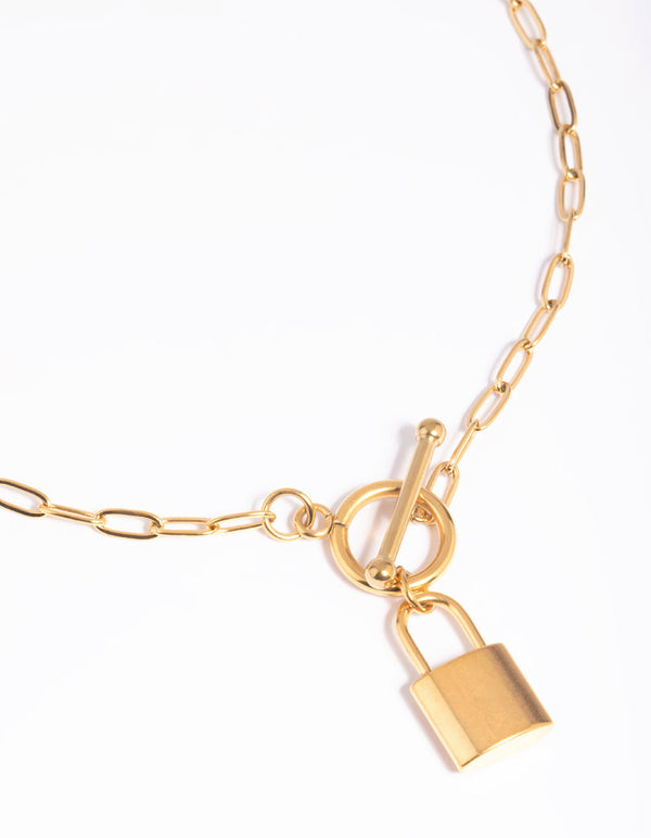 Gold Plated Surgical Steel Padlock Fob Necklace