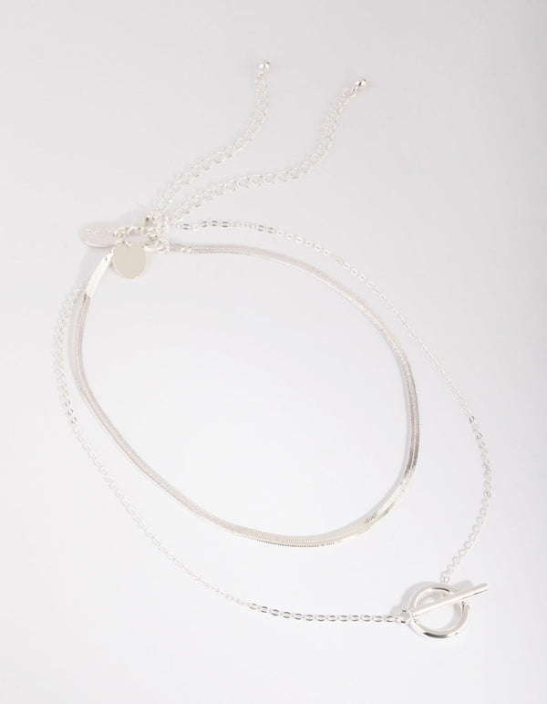 Silver Plated Snake Chain and Fob Necklace Set