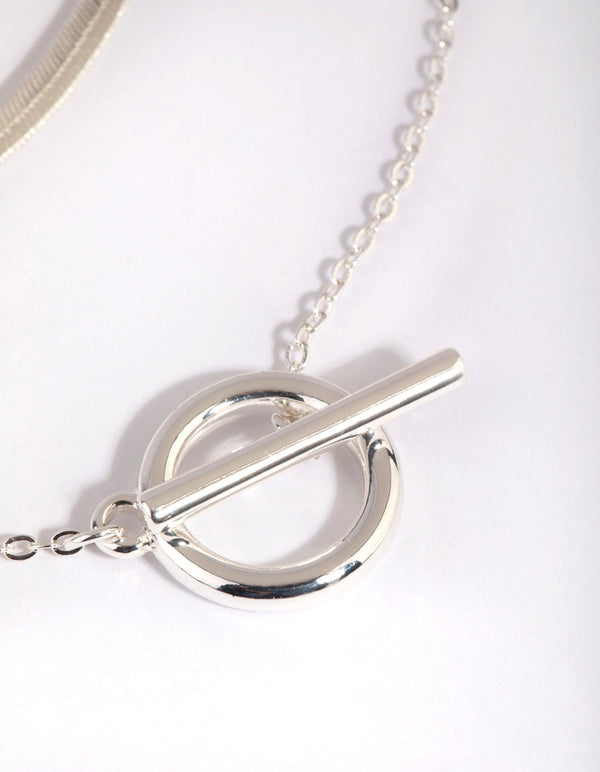 Silver Plated Snake Chain and Fob Necklace Set