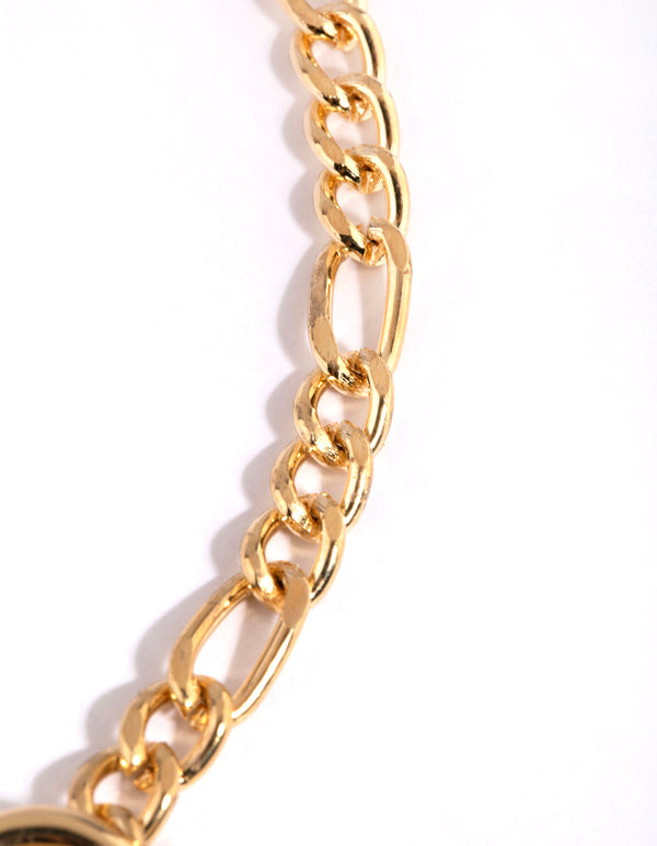Gold Plated Figaro Freshwater Pearl Necklace