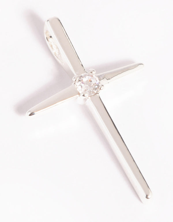 Silver Plated Cross Charm with Cubic Zirconia