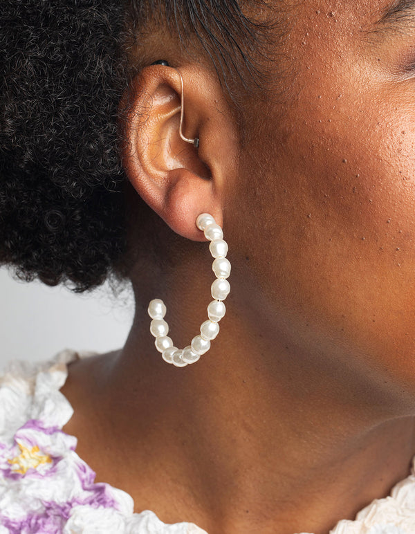 Gold Pearl Hoop Earrings