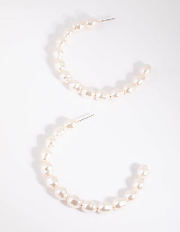 Gold Pearl Hoop Earrings