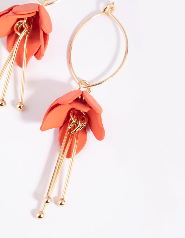 Orange Flower Drop Earrings