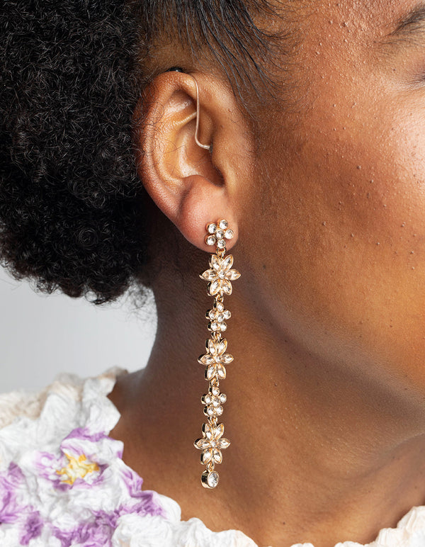 Peach Diamante Flower Drop Earrings
