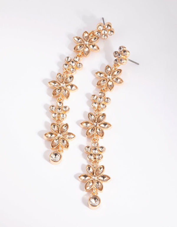 Peach Diamante Flower Drop Earrings