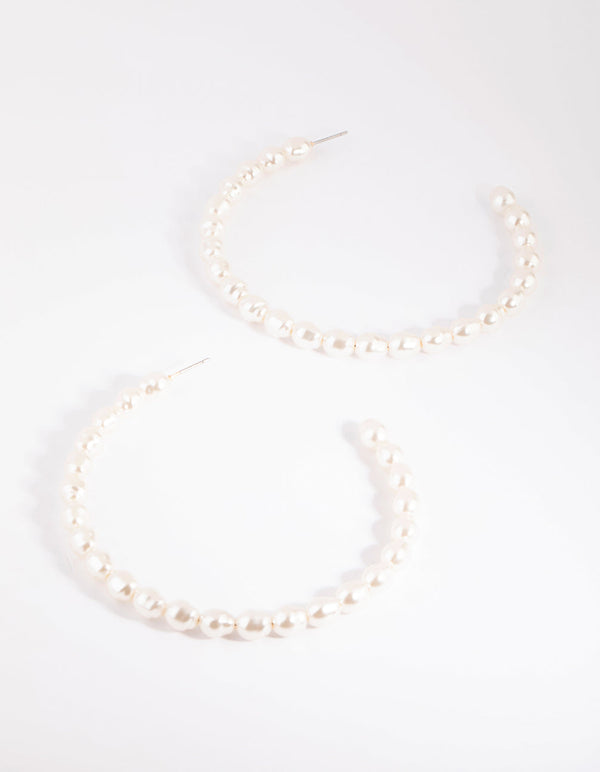 Gold Pearl Hoop Earrings