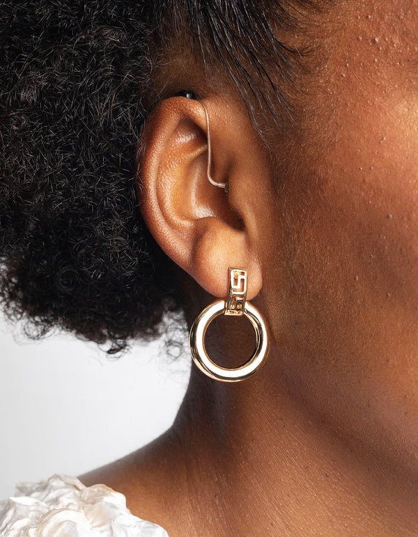 Gold Greek Key Door Knocker Earrings