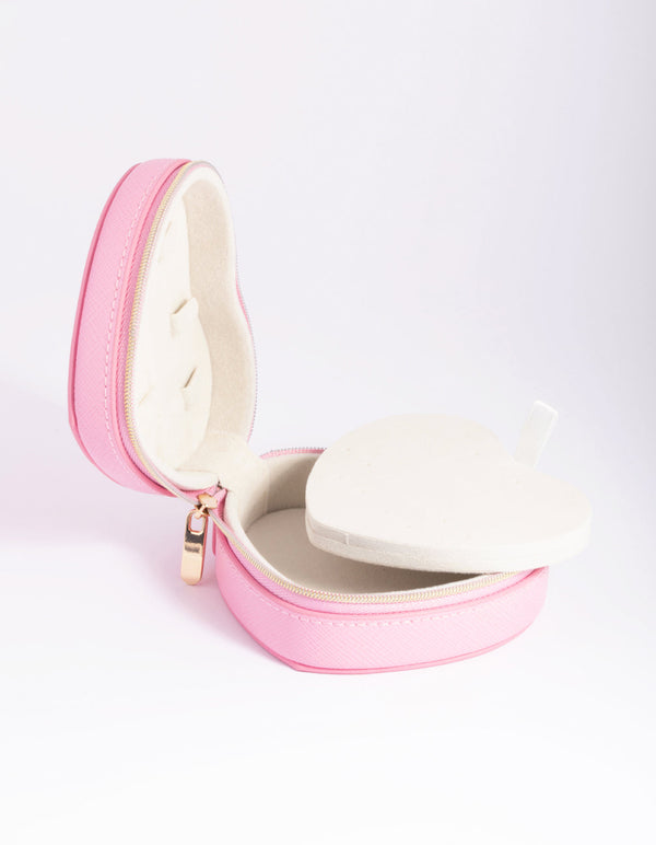 Pink Heart PU Leather Jewellery Box