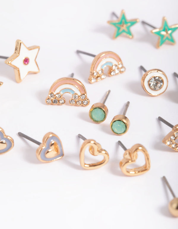 Gold Rainbow and Star Stud Earring Pack