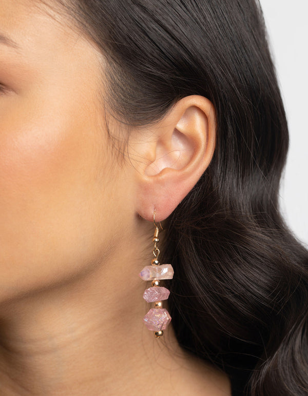 Gold Quartz Iridescent Drop Earrings
