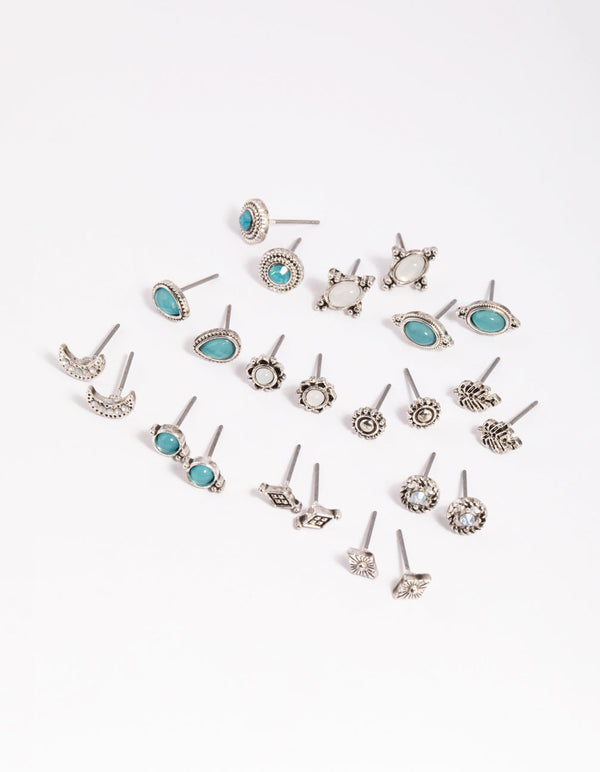 Antique Silver Moon Stud Earring Pack