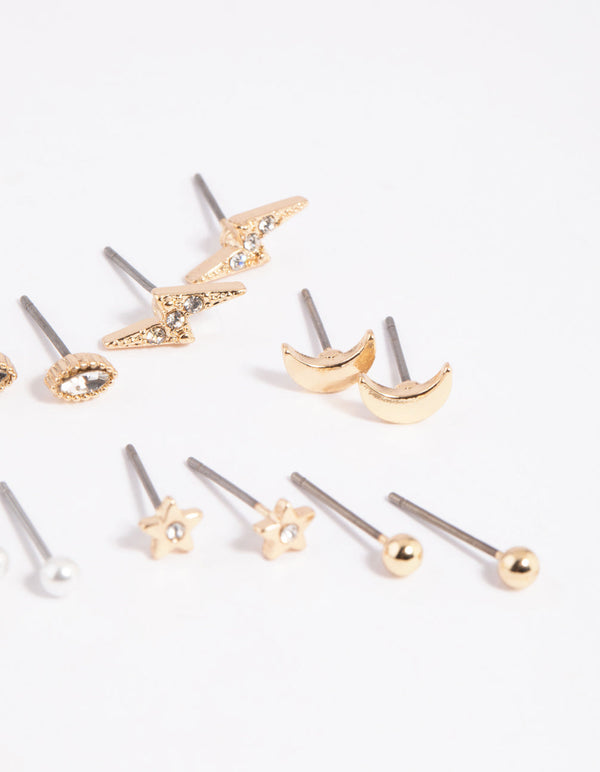 Gold Celestial Pearl Stud Earring Pack