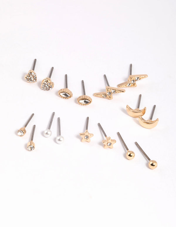 Gold Celestial Pearl Stud Earring Pack