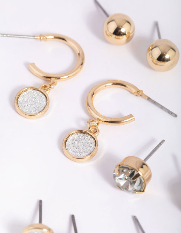 Gold Glitter and Pearl Stud Earring Pack