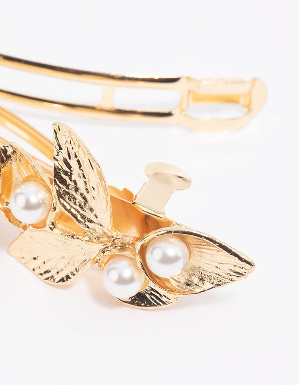 Gold Leaf and Pearl Barette Clip