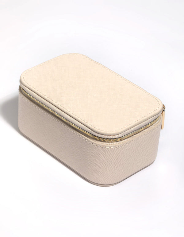 Cream PU Leather Rectangular Jewellery Box