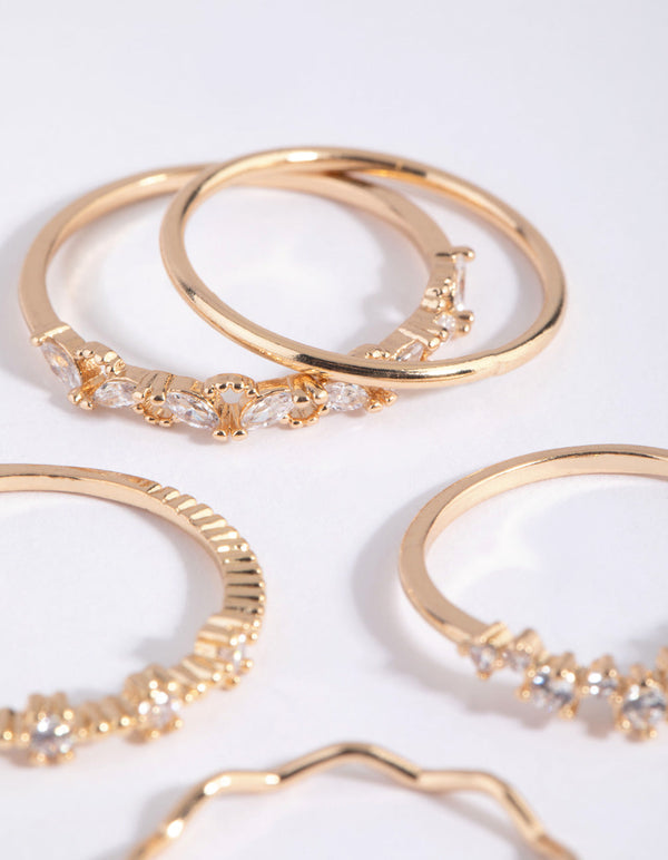 Gold Cubic Zirconia Delicate RIng Stack Pack