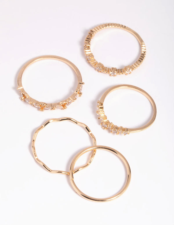 Gold Cubic Zirconia Delicate RIng Stack Pack