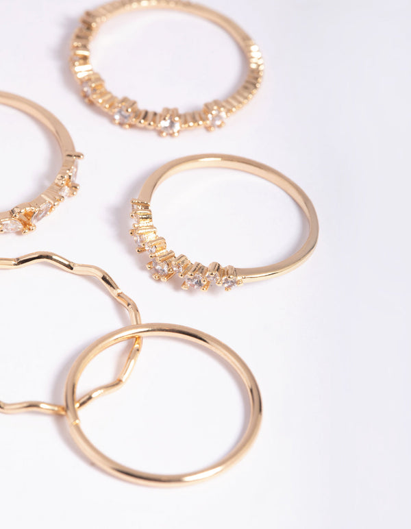 Gold Cubic Zirconia Delicate RIng Stack Pack