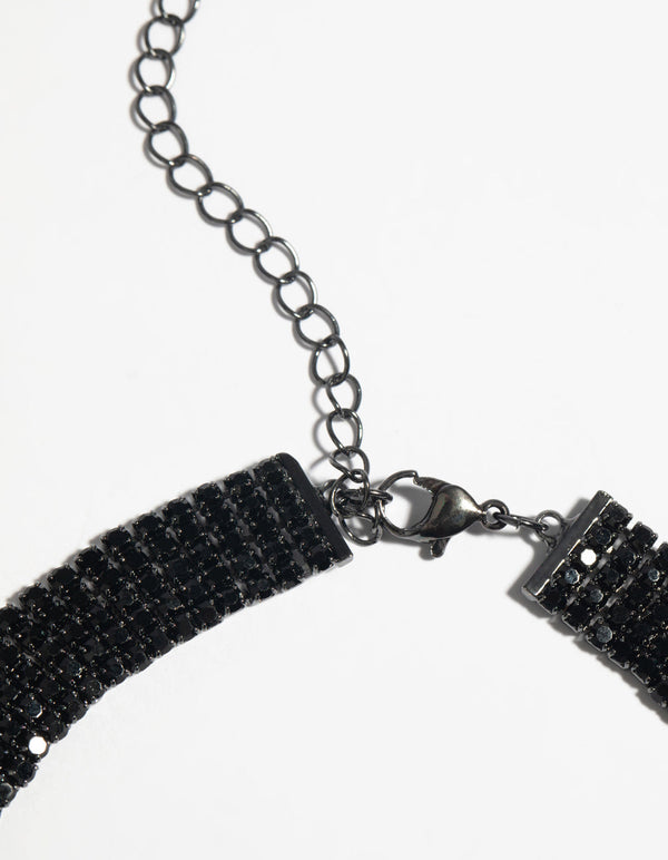 Black Diamante Choker Necklace Set