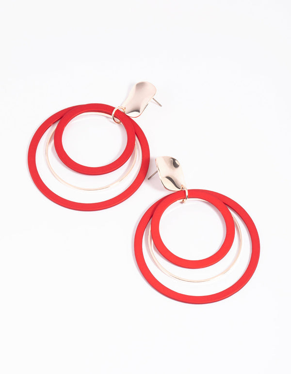 Red Loop Drop Earrings