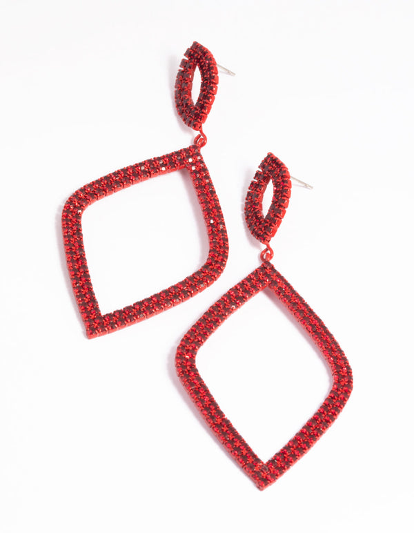 Matte Red Diamante Drop Earrings