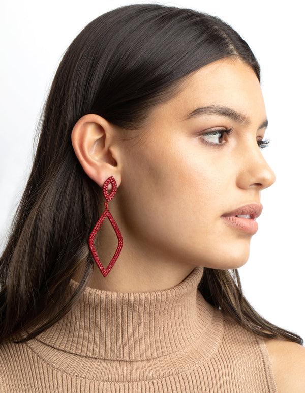 Matte Red Diamante Drop Earrings