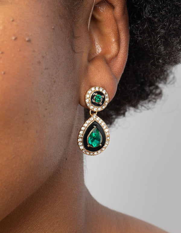 Green Diamante Teardrop Earrings