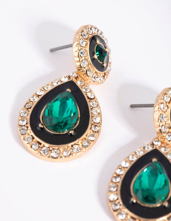 Green Diamante Teardrop Earrings