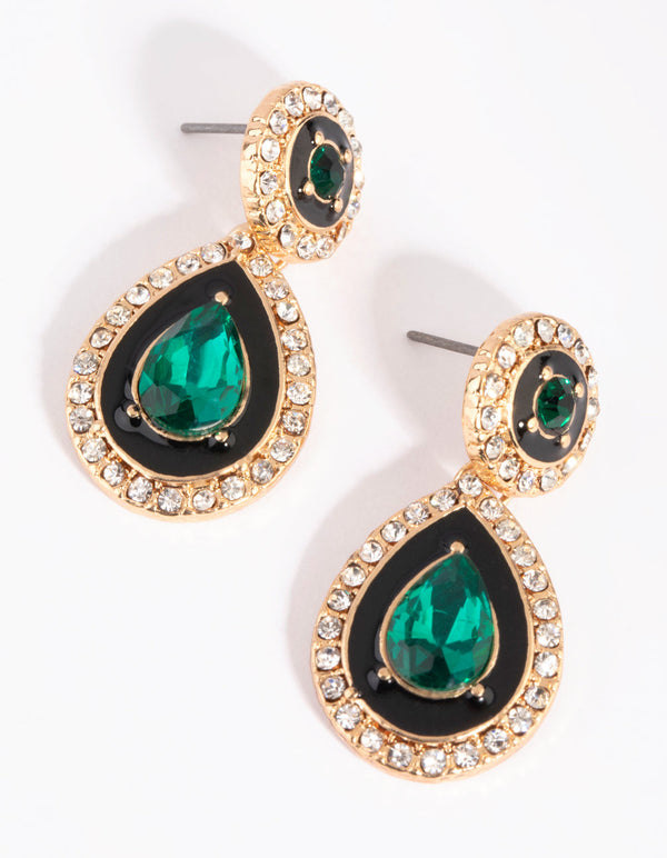 Green Diamante Teardrop Earrings