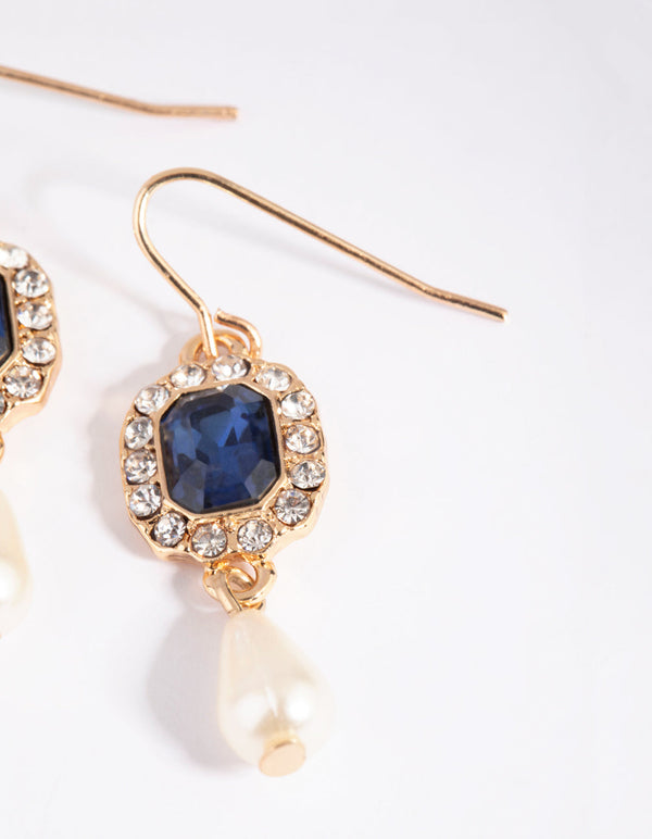 Gold Diamante and Pearl Drop Earrings