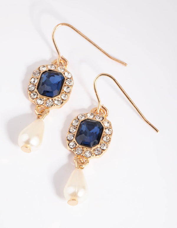 Gold Diamante and Pearl Drop Earrings