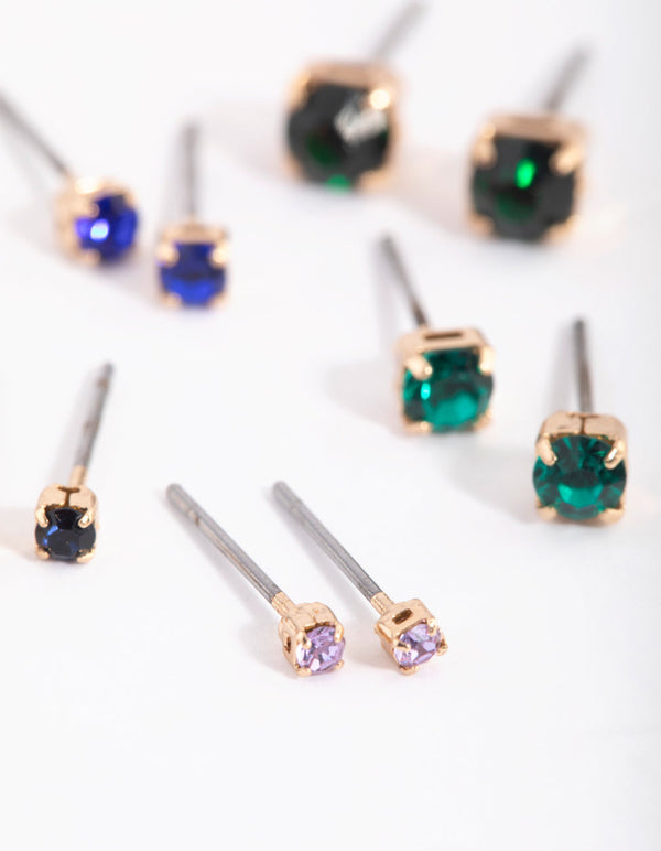 Gold Diamante Stud Earring Pack