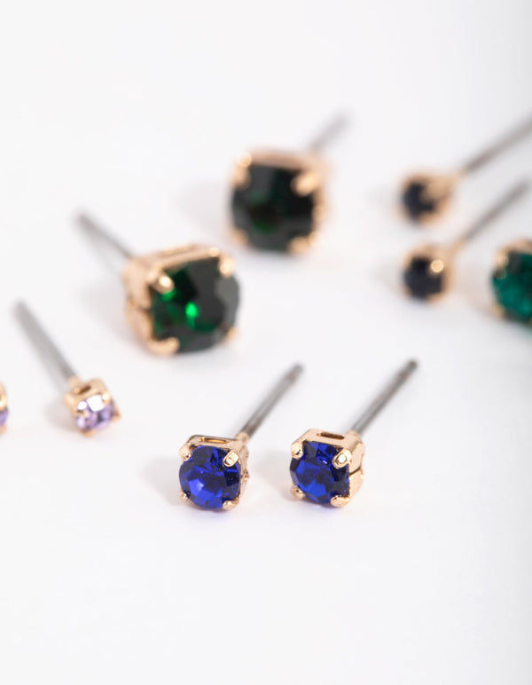 Gold Diamante Stud Earring Pack