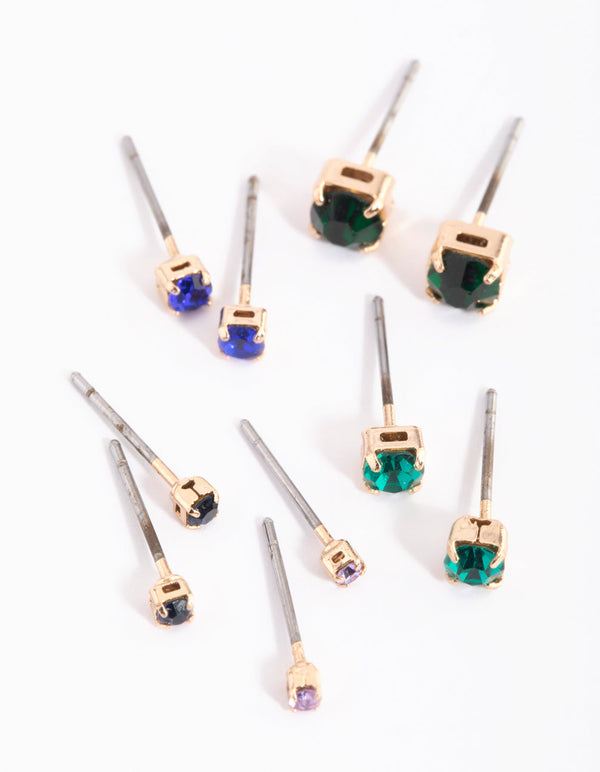 Gold Diamante Stud Earring Pack