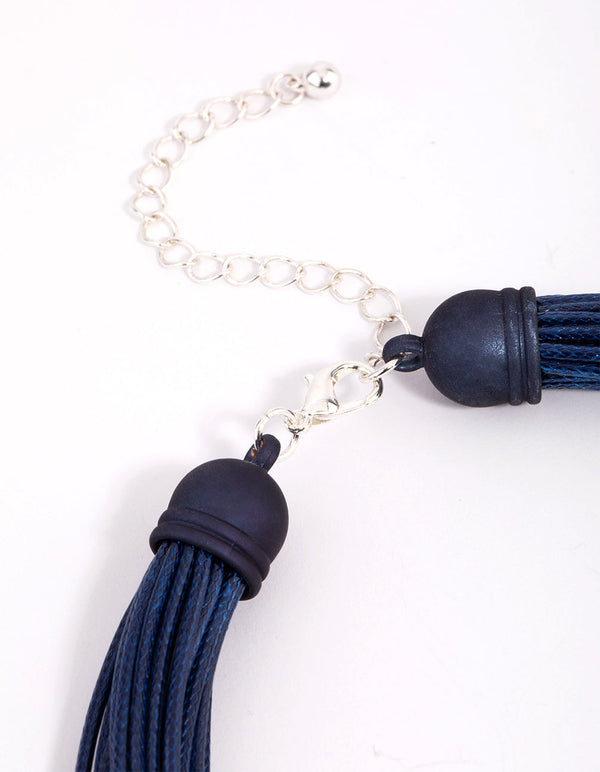 Matte Blue Sphere and Cord Necklace