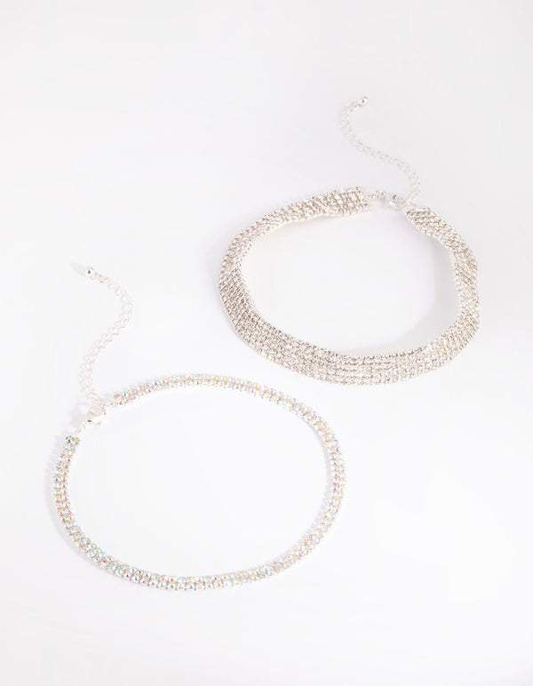 Silver Diamante Choker Pack